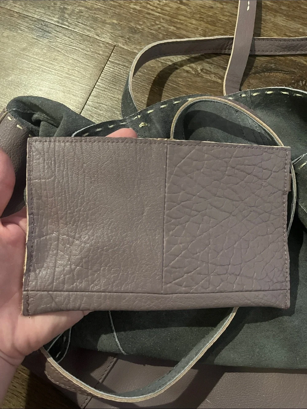 Two-Tone Suede & Leather Tote in Mauve and Charcoal